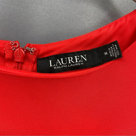 Ralph Lauren Black Label Red Georgette Chiffon Boatneck Dress  Flutter Sleeve - Picture 3 of 9